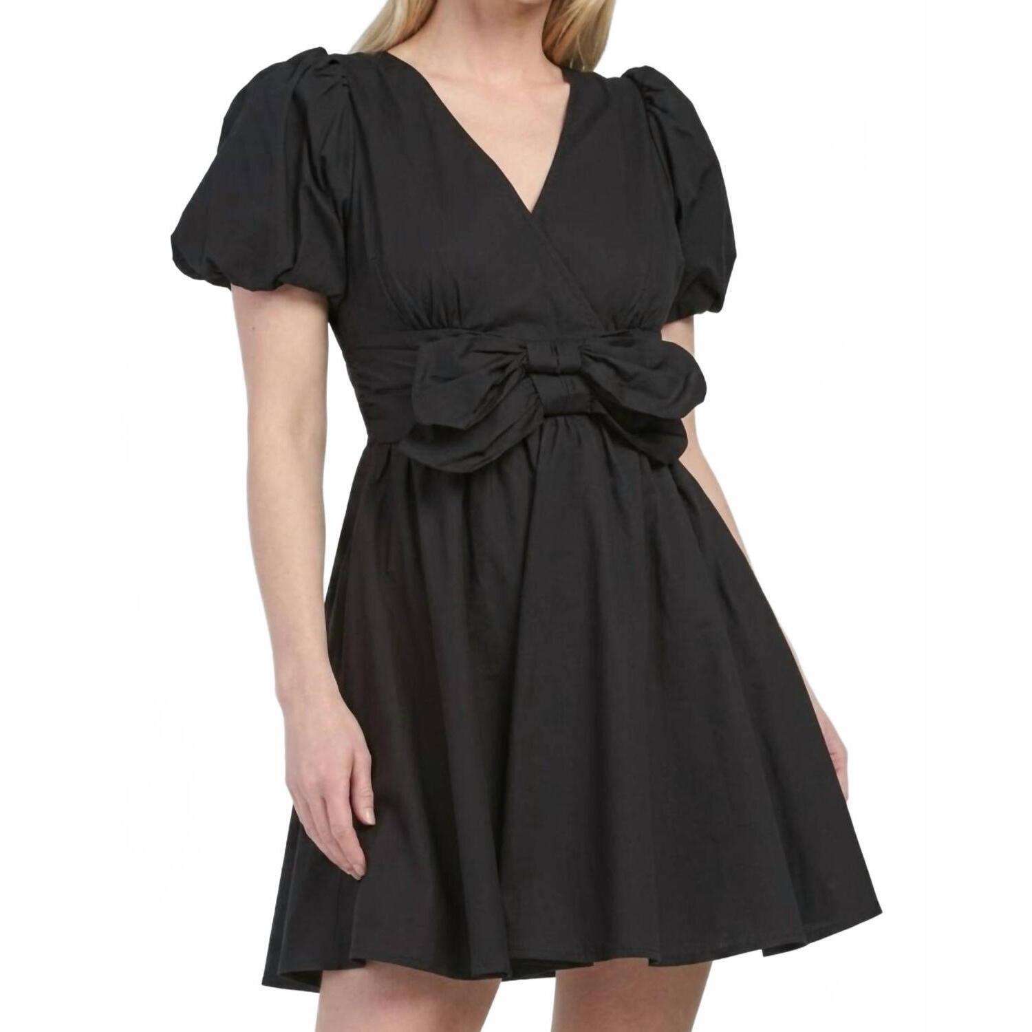 New Moon River Bella Bow Mini Dress In Black
